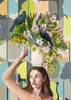 A Limited Edition fine art print of a lady holding a vase of flowers and Kokako birds by New Zealand artist Jane Galloway, available at The Little Gallery Tairua